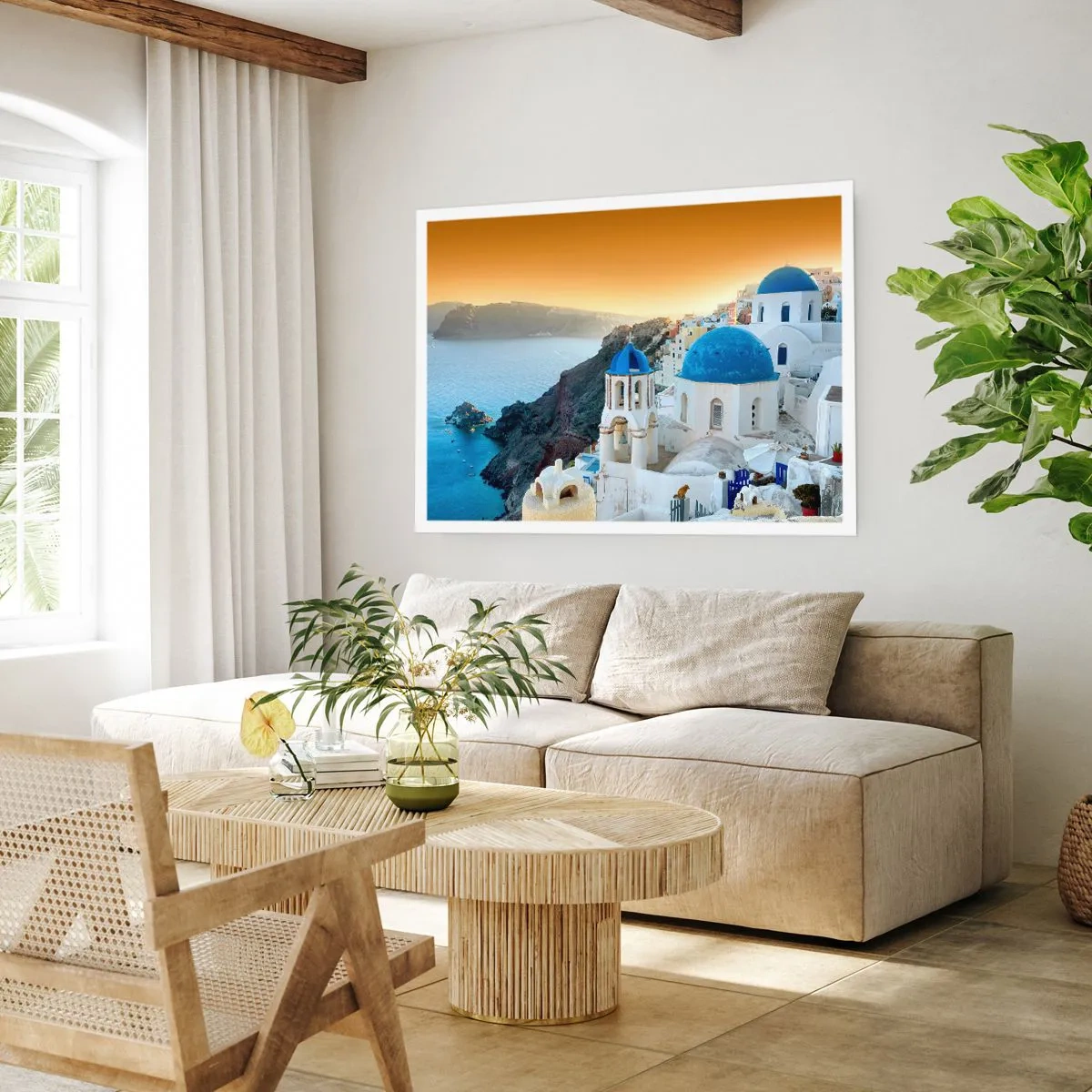 Pôster - Santorini - abraçada às rochas - 70x50 cm