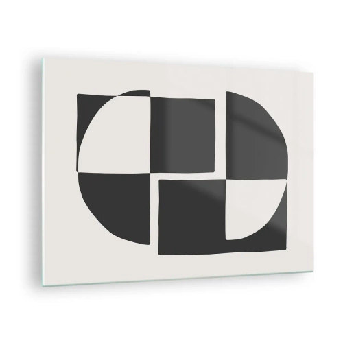 Quadro em vidro - Composição geométrica de formas pretas e brancas - 70x50cm - Antítese – síntese - Decoração de parede moderna para a sala de estar e quarto ARTTOR
