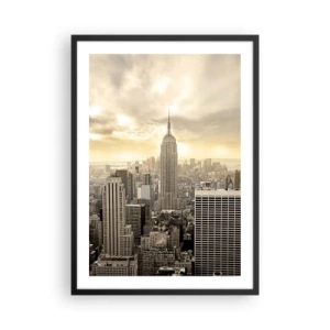 Pôster com moldura preta - Panorama da cidade de Nova York com o Empire State Building - 50x70cm - Nova Iorque em tons de cinza - Decoração de parede moderna para a sala de estar e quarto ARTTOR