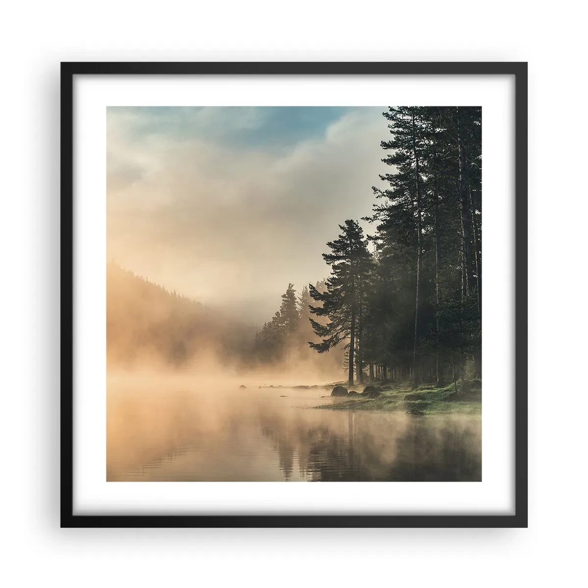 Pôster com moldura preta - O nascimento do dia - 50x50 cm