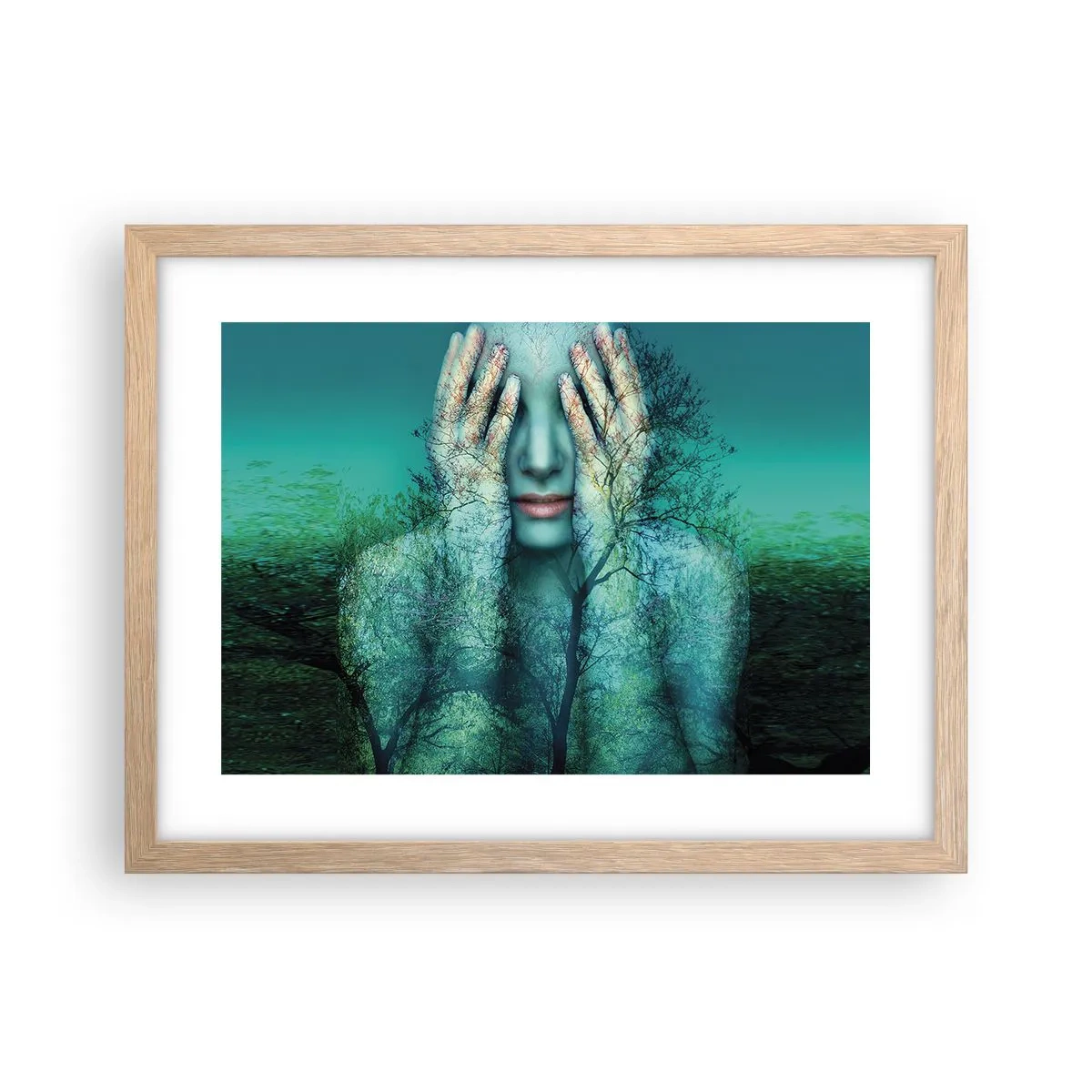 Pôster com moldura de carvalho claro - Imersa em azul - 40x30 cm