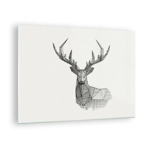 Quadro em vidro - Veado cubista feito de formas geométricas sobre fundo branco - 70x50cm - Veado em estilo cubista - Decoração de parede moderna para a sala de estar e quarto ARTTOR