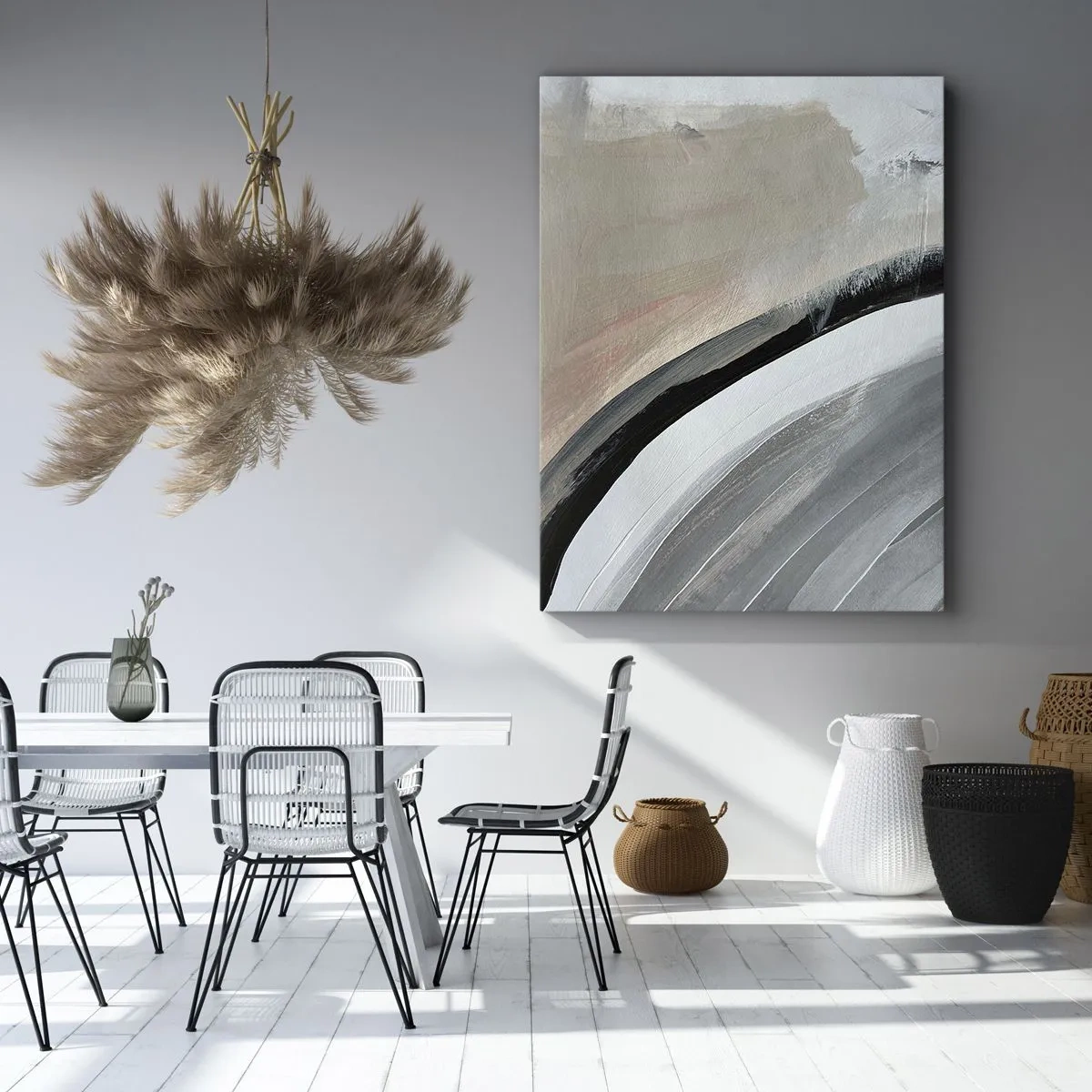Quadro em tela - Composição: arco preto e cinza - 50x70 cm