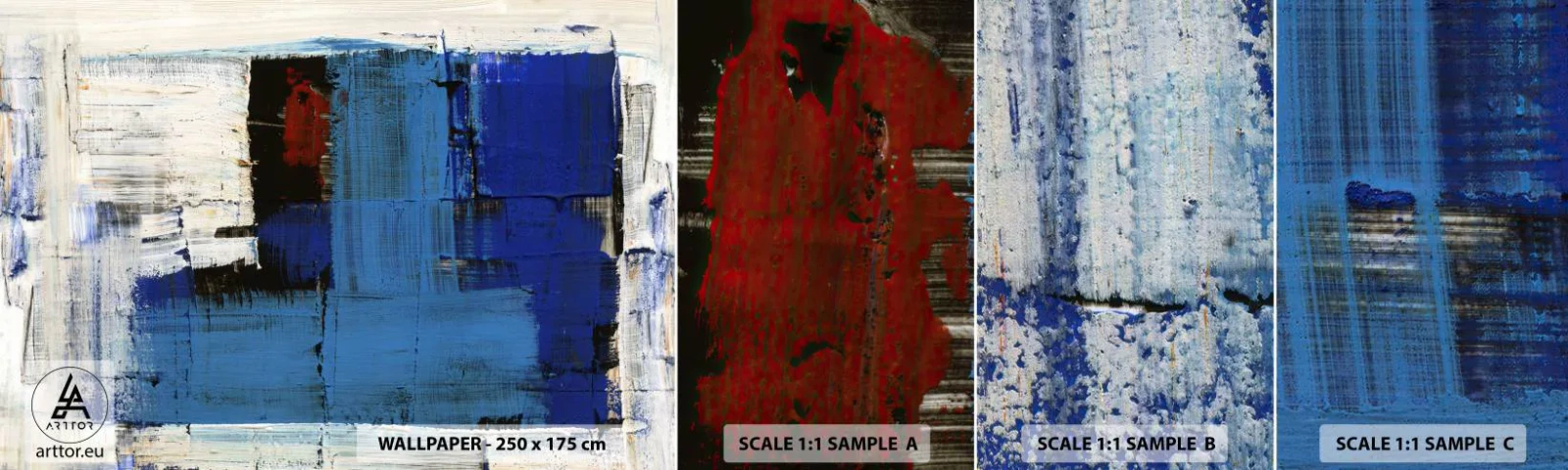 Amostra de Papel de Parede Standard Eco - O segredo do azul - Abstração, Pedaço, Modernidade - 100x30 cm