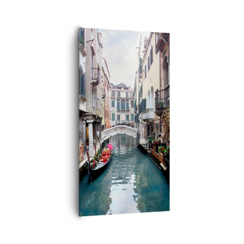 Quadro em tela - Paisagem veneziana com gôndola e ponte - 65x120 cm