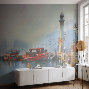 Papel de Parede Premium Sand - No fim do mundo - Paisagem, Porto, Farol - 200x140 cm