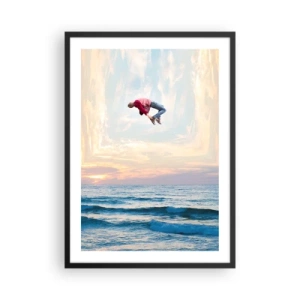 Pôster com moldura preta - Um homem salta para o céu sobre o oceano ao pôr do sol - 50x70cm - Para outra dimensão - Decoração de parede moderna para a sala de estar e quarto ARTTOR
