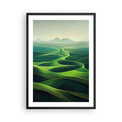 Pôster com moldura preta - Campos verdejantes com vista para as montanhas - 50x70cm - Nos vales verdes - Decoração de parede moderna para a sala de estar e quarto ARTTOR