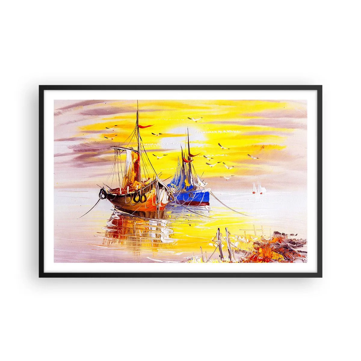 Pôster com moldura preta - Um merecido descanso no porto - 91x61 cm