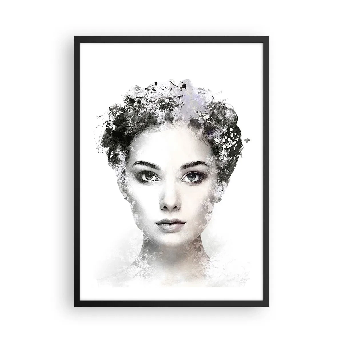 Pôster com moldura preta - Retrato artístico de uma mulher com elementos abstratos - 50x70cm - Um retrato extremamente elegante - Decoração de parede moderna para a sala de estar e quarto ARTTOR