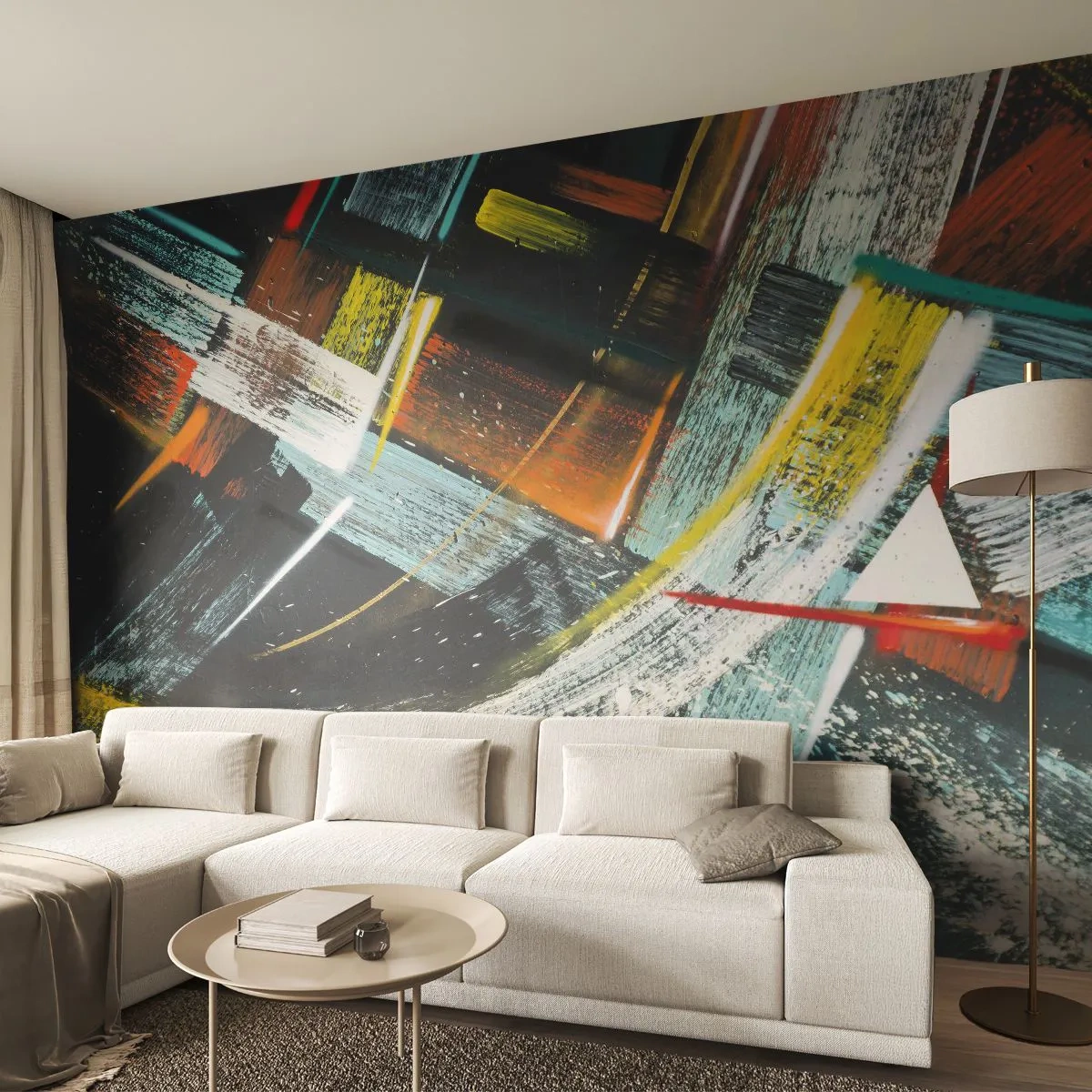 Papel de Parede Premium Sand - Energia de movimento - Abstração, Pedaço, Arte Moderna - 300x210 cm