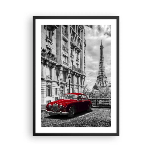 Pôster com moldura preta - Um carro vermelho com a Torre Eiffel ao fundo - 50x70cm - Predador na cidade - Decoração de parede moderna para a sala de estar e quarto ARTTOR