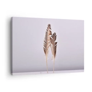 Quadro em tela - Penas delicadas sobre fundo claro em estilo minimalista - 70x50cm - Contra o nada - Decoração de parede moderna para a sala de estar e quarto ARTTOR