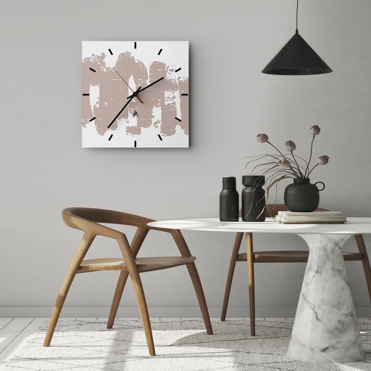 Relógio de parede - Relógio em vidro - Abstração em rosa suave - 30x30 cm