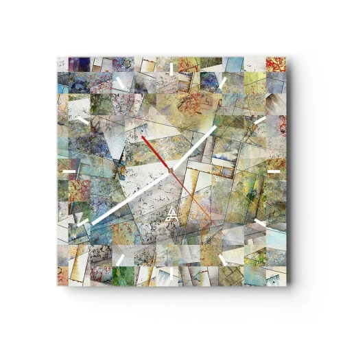 Relógio de parede - Relógio em vidro - Embaralhamento geométrico - 30x30 cm