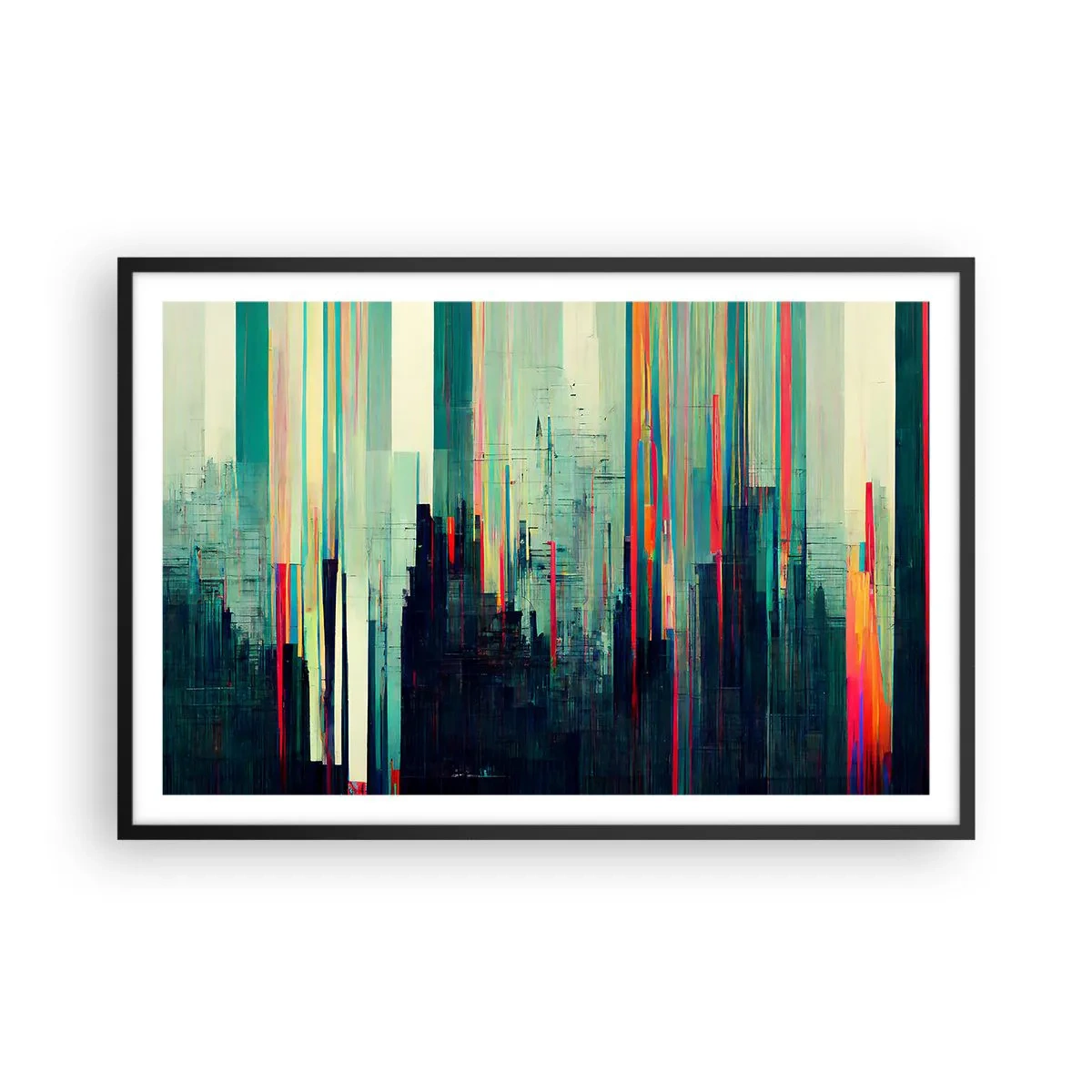 Pôster com moldura preta - Cidade futurista - 91x61 cm