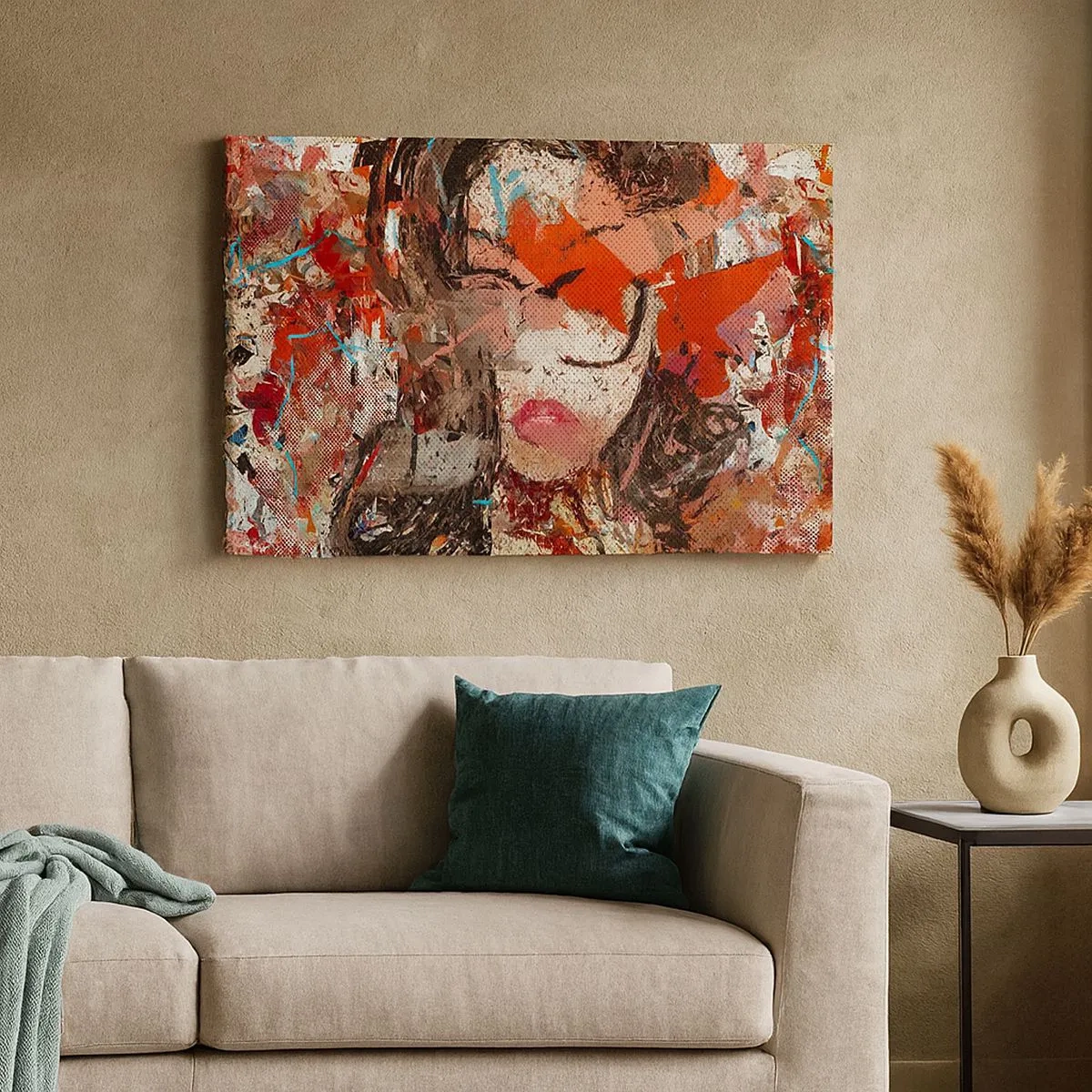 Quadro em tela - Retrato abstrato de uma mulher em cores intensas - 70x50cm - Ninguém realmente me conhece  - Decoração de parede moderna para a sala de estar e quarto ARTTOR