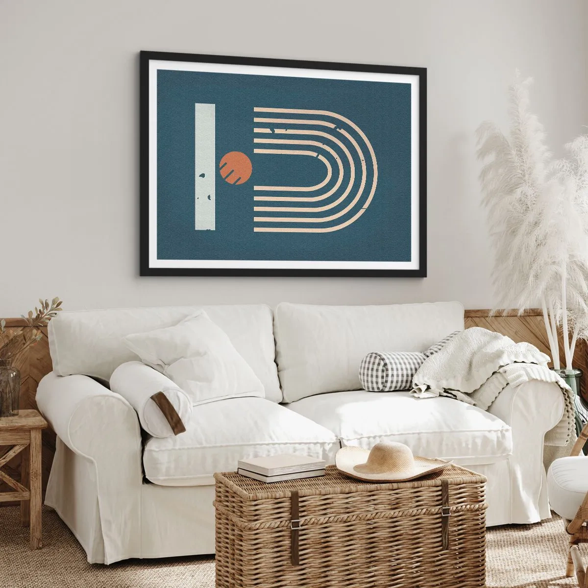 Pôster com moldura preta - Geometria em azul marinho - 70x50 cm