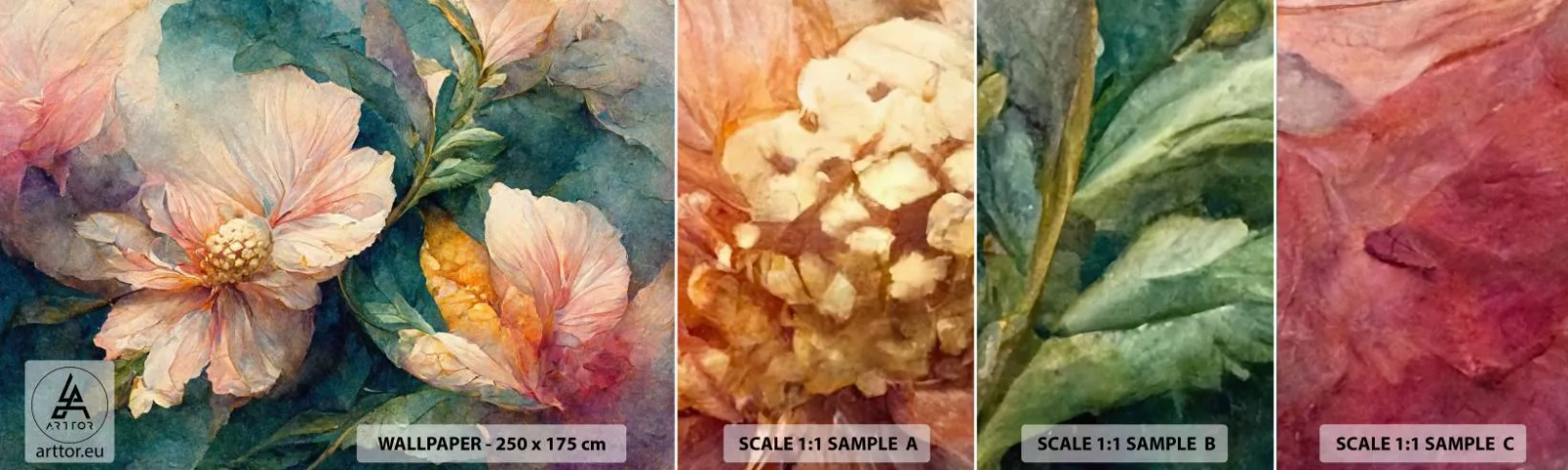 Amostra de Papel de Parede Standard Eco - Apenas sutileza - Flores, Clássico, Pedaço - 100x30 cm