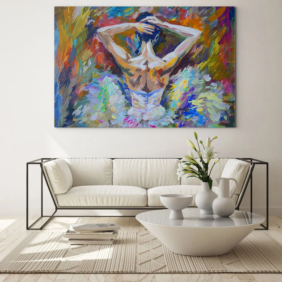Quadro em vidro - Uma bailarina em um estilo expressivo, colorido e pictórico - 70x50cm - Pode ser qualquer coisa - Decoração de parede moderna para a sala de estar e quarto ARTTOR