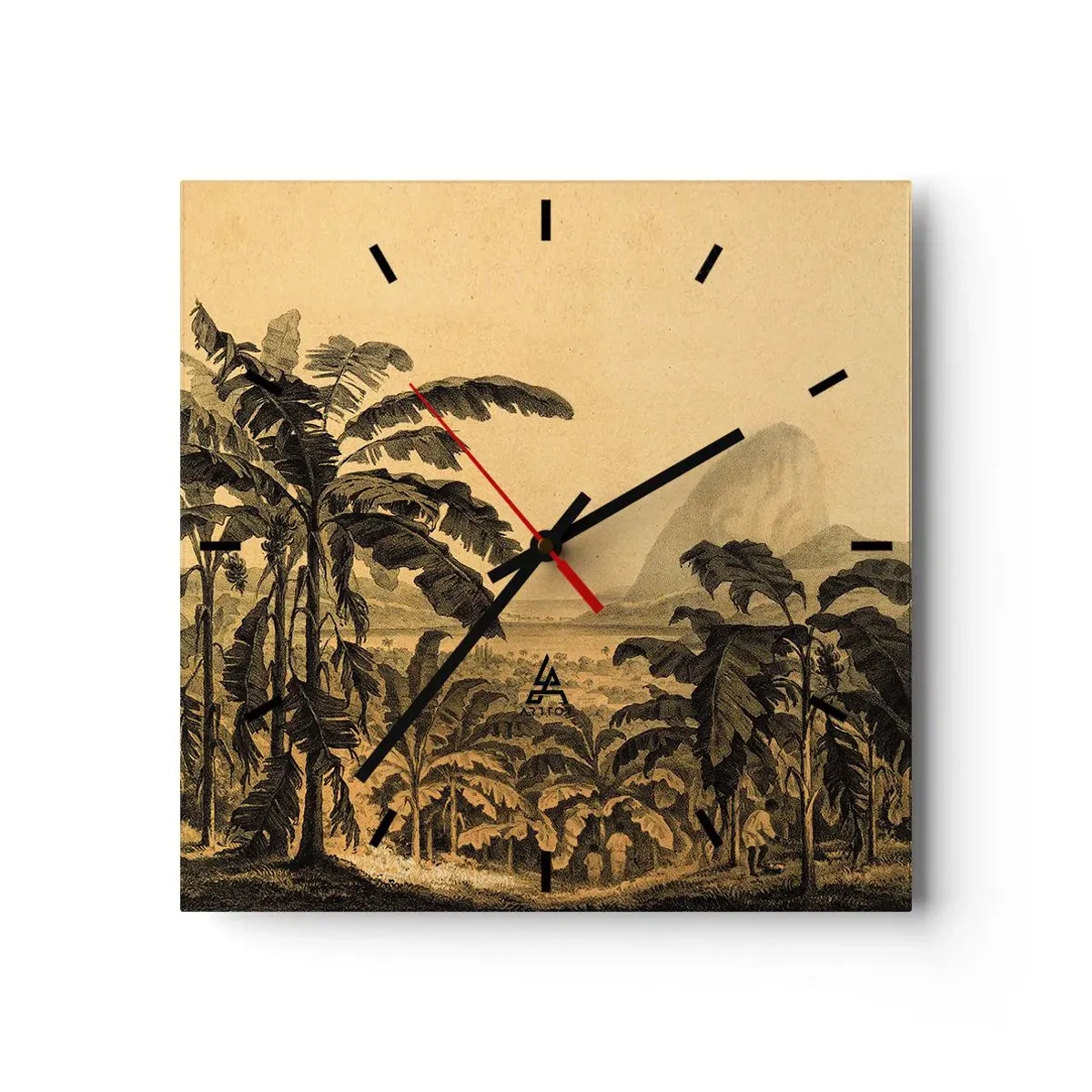 Relógio de parede - Relógio em vidro - num clima colonial - 30x30 cm