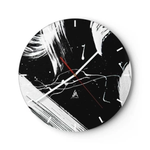 Relógio de parede - Relógio em vidro - Abstração em preto e branco com pinceladas dinâmicas - 30x30cm - Quebrar a escuridão - Decoração de parede moderna para a sala de estar, cozinha e quarto ARTTOR