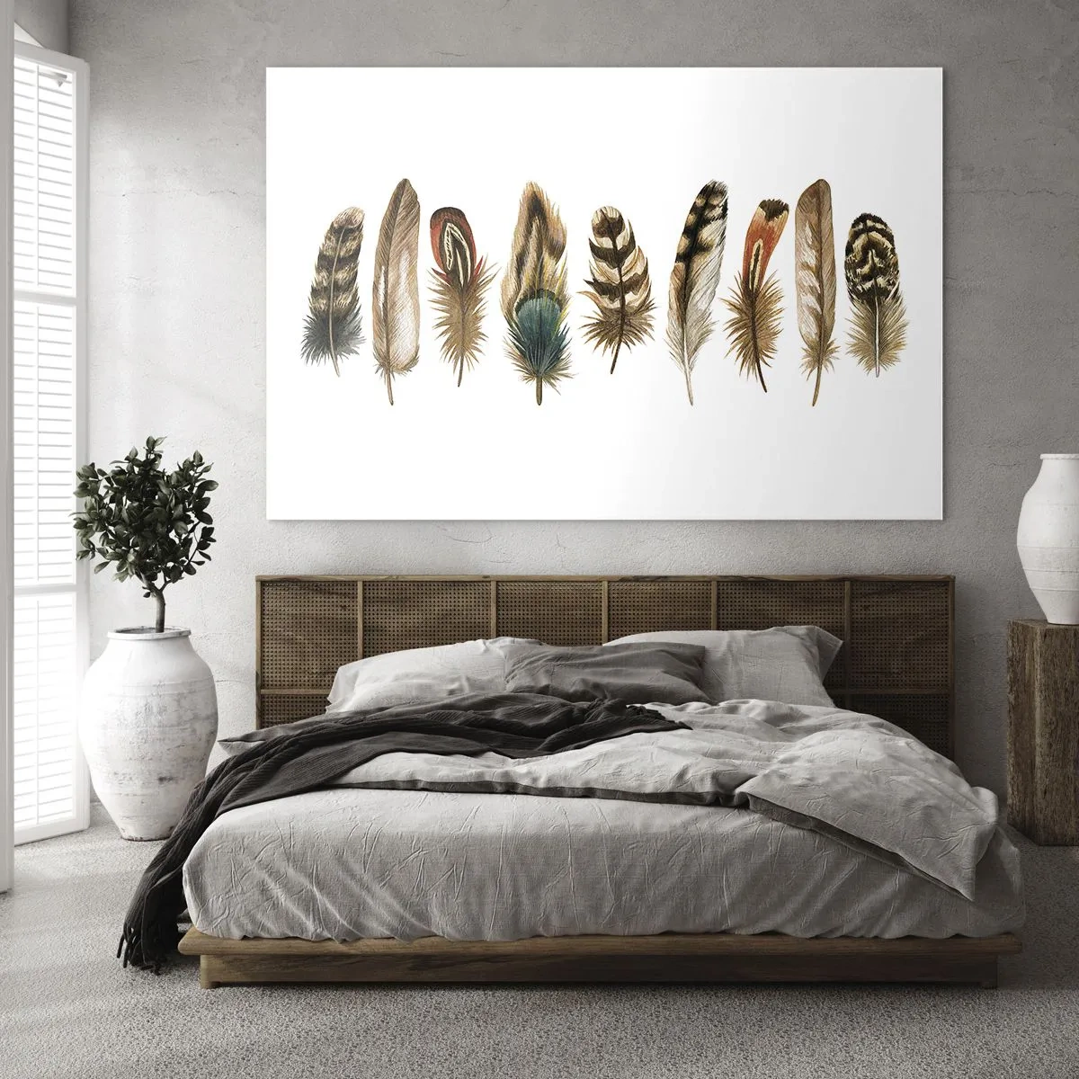 Quadro em vidro - Variações de penas - 120x80 cm