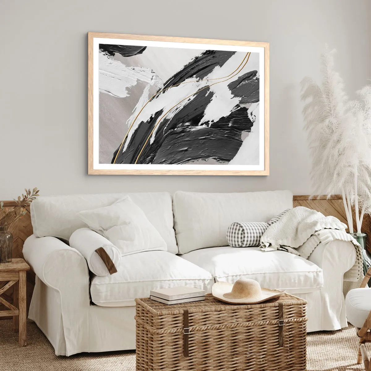 Pôster com moldura de carvalho claro - Abstração em grande escala - 100x70 cm