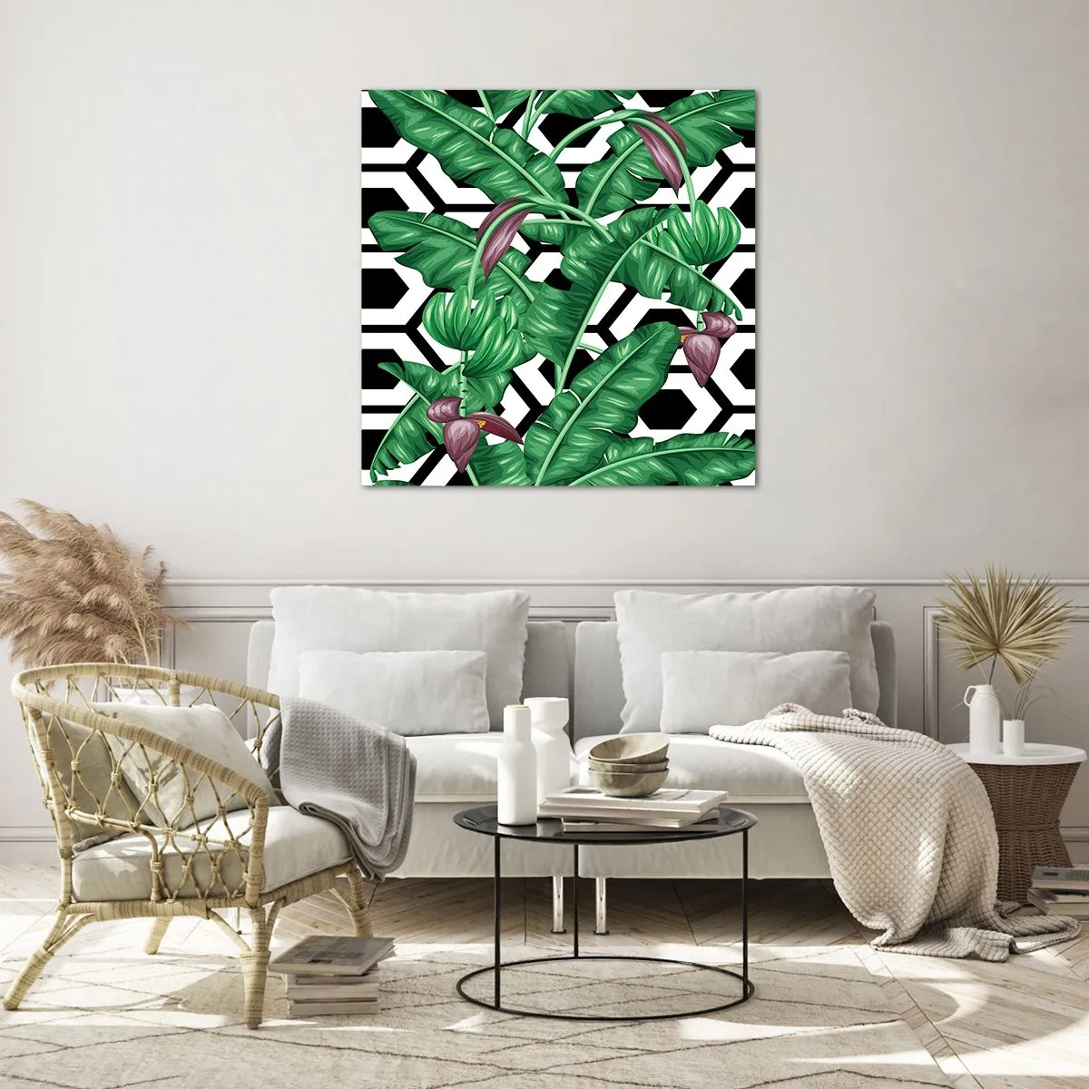 Quadro em vidro - Composição simétrica por natureza - 60x60 cm