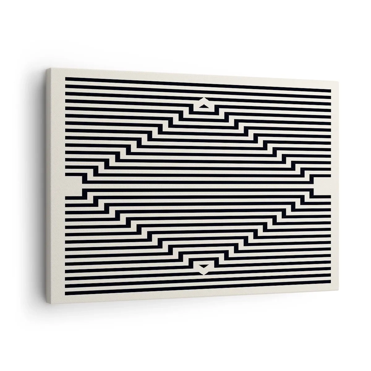 Quadro em tela - Linhas pretas e brancas criando um efeito de ilusão geométrica - 70x50cm - Ilusão geométrica - Decoração de parede moderna para a sala de estar e quarto ARTTOR