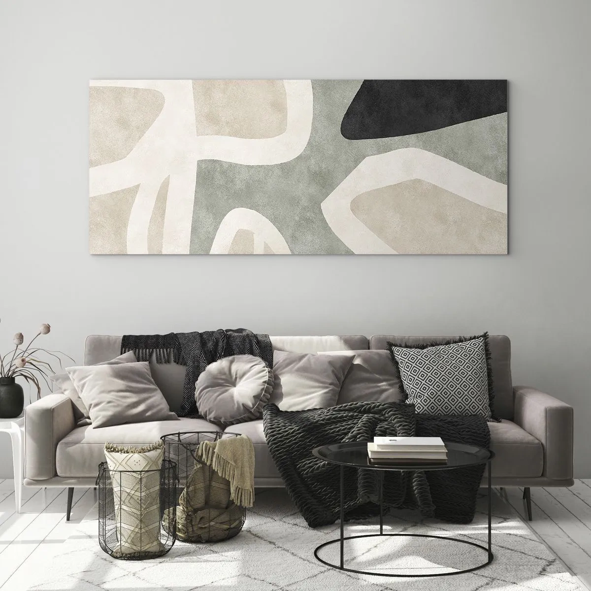 Quadro em vidro - Composição com motivo preto - 100x40 cm