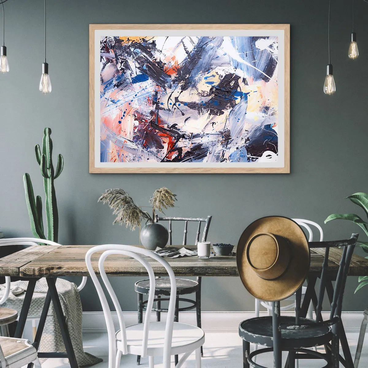 Pôster com moldura de carvalho claro - Dança louca da abstração - 40x30 cm