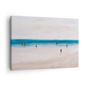 Quadro em tela - Uma praia com pessoas tendo como pano de fundo um mar calmo - 70x50cm - Uma necessidade natural - Decoração de parede moderna para a sala de estar e quarto ARTTOR