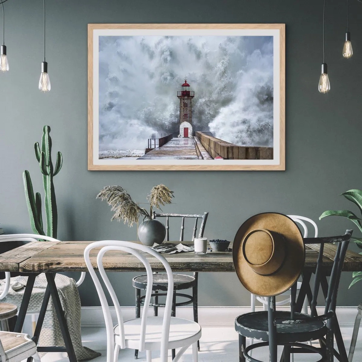 Pôster com moldura de carvalho claro - O rugido das águas, o som do vento - 50x40 cm