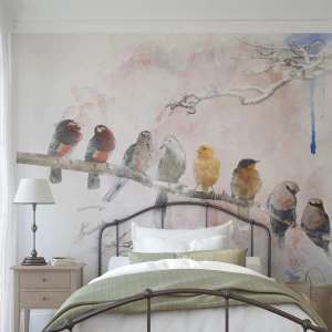 Papel de Parede Premium Canvas - Reunião alada - Pássaros, Natureza, Gráficos - 350x256 cm