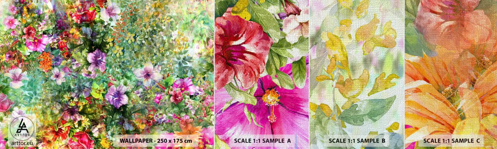 Amostra de papel de parede Premium Canvas - Nas flores para a perdição - Flores, Jardim, Natureza - 100x30 cm