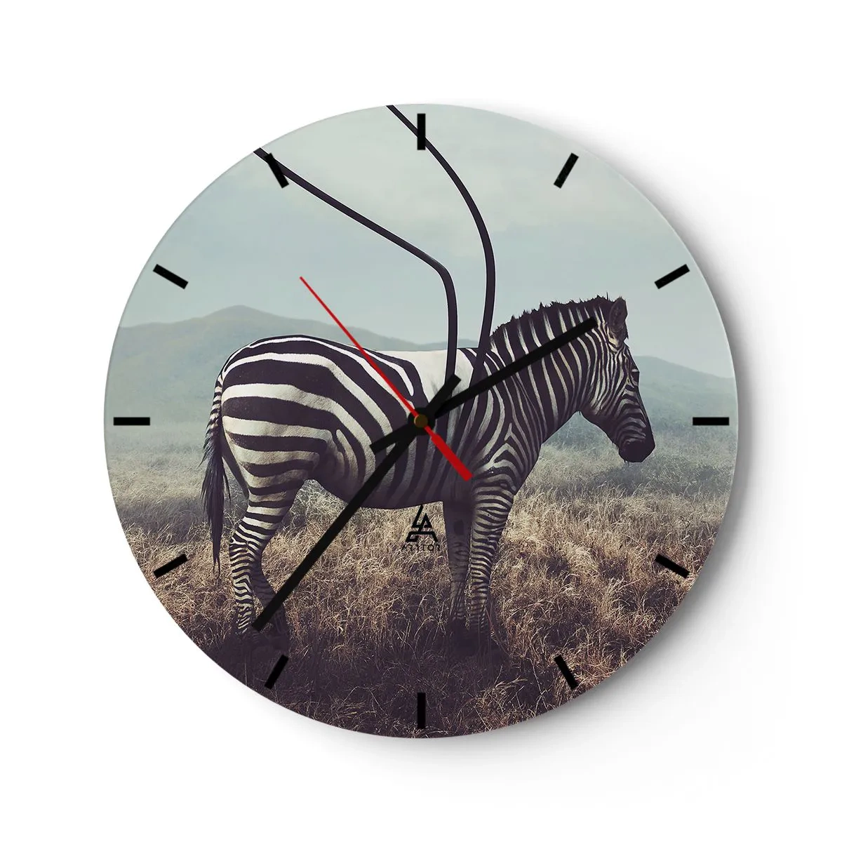Relógio de parede - Relógio em vidro - Uma zebra em um ambiente natural com o cenário da savana - 30x30cm - Atenção! Falha - Decoração de parede moderna para a sala de estar, cozinha e quarto ARTTOR