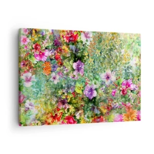 Quadro em tela - Um arranjo de flores coloridas sobre um fundo verde - 70x50cm - Nas flores para a perdição - Decoração de parede moderna para a sala de estar e quarto ARTTOR