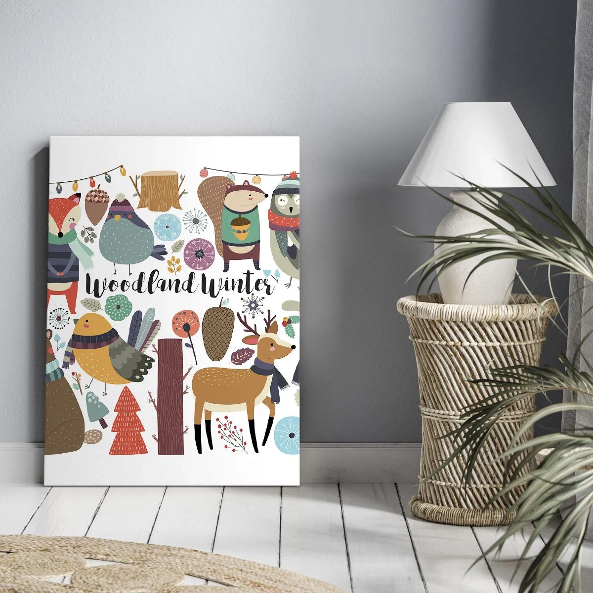 Quadro em tela - Natal de conto de fadas na floresta - 50x70 cm
