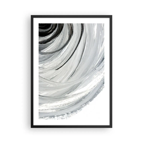 Pôster com moldura preta - Abstração dinâmica em tons de preto, branco e cinza - 50x70cm - Composição orbital - Decoração de parede moderna para a sala de estar e quarto ARTTOR
