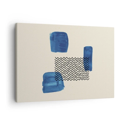 Quadro em tela - Composição abstrata com manchas azuis e linhas onduladas - 70x50cm - Quarteto abstrato - Decoração de parede moderna para a sala de estar e quarto ARTTOR