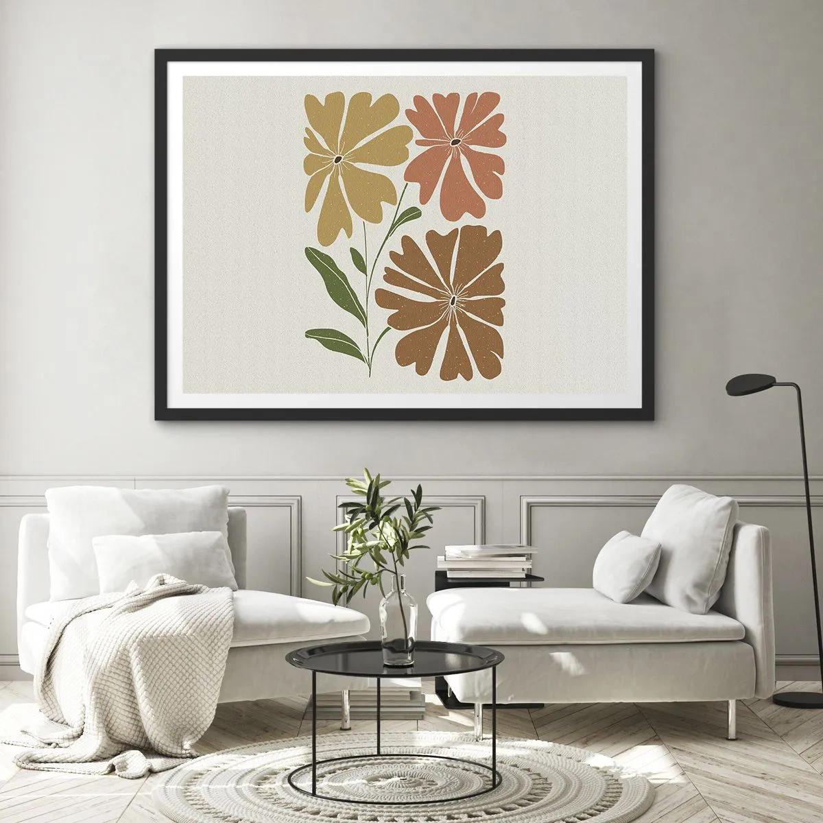 Pôster com moldura preta - Natureza e geometria - 100x70 cm