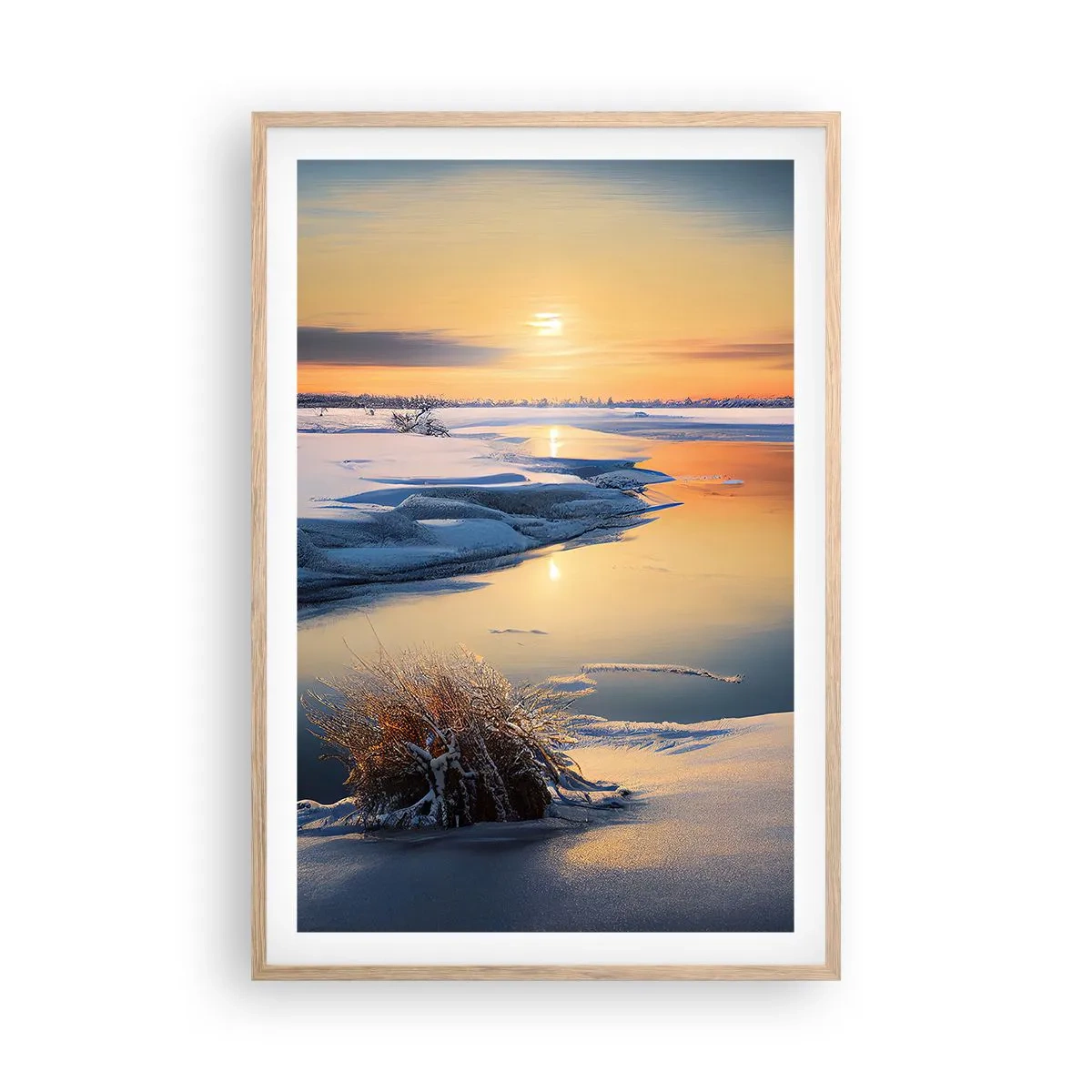 Pôster com moldura de carvalho claro - Pôr do sol de inverno - 61x91 cm