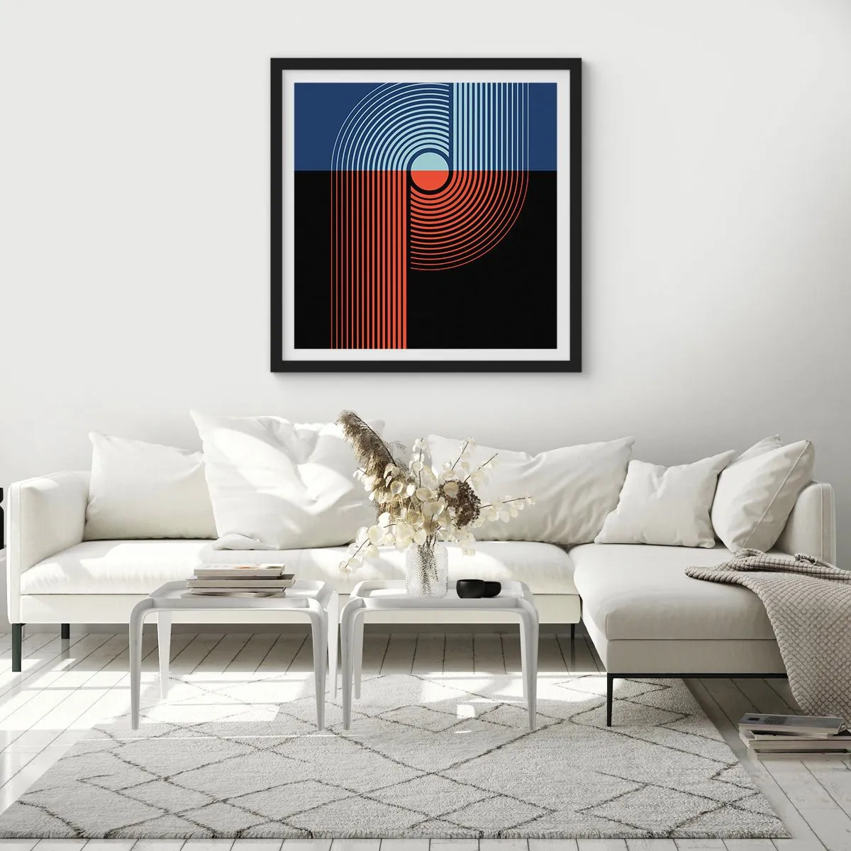 Pôster com moldura preta - Num abraço geométrico - 30x30 cm