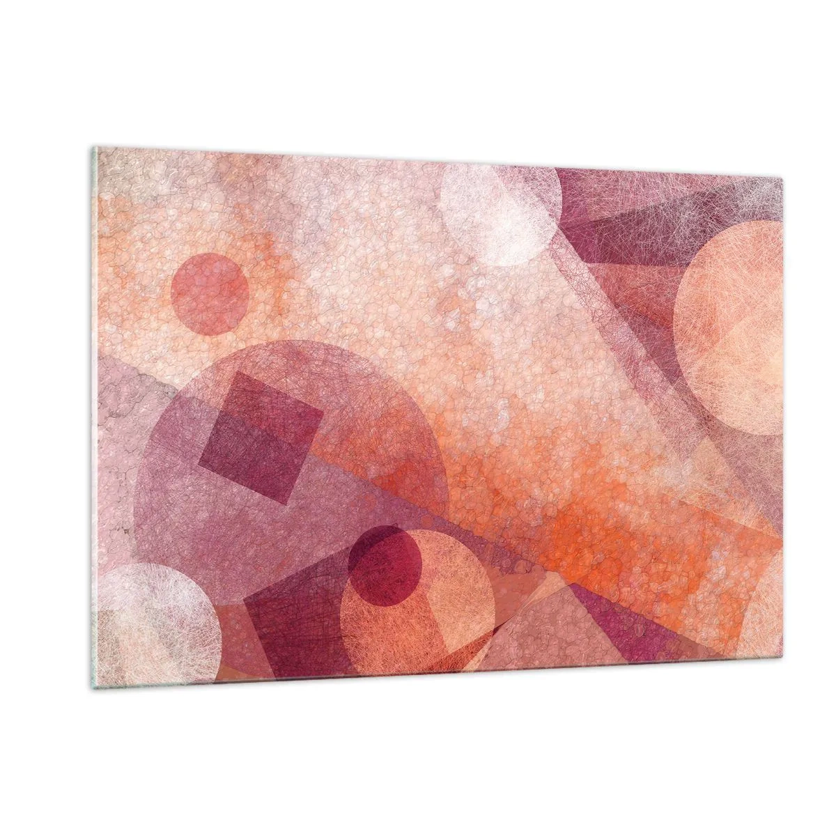 Quadro em vidro - Transformações geométricas em rosa - 120x80 cm