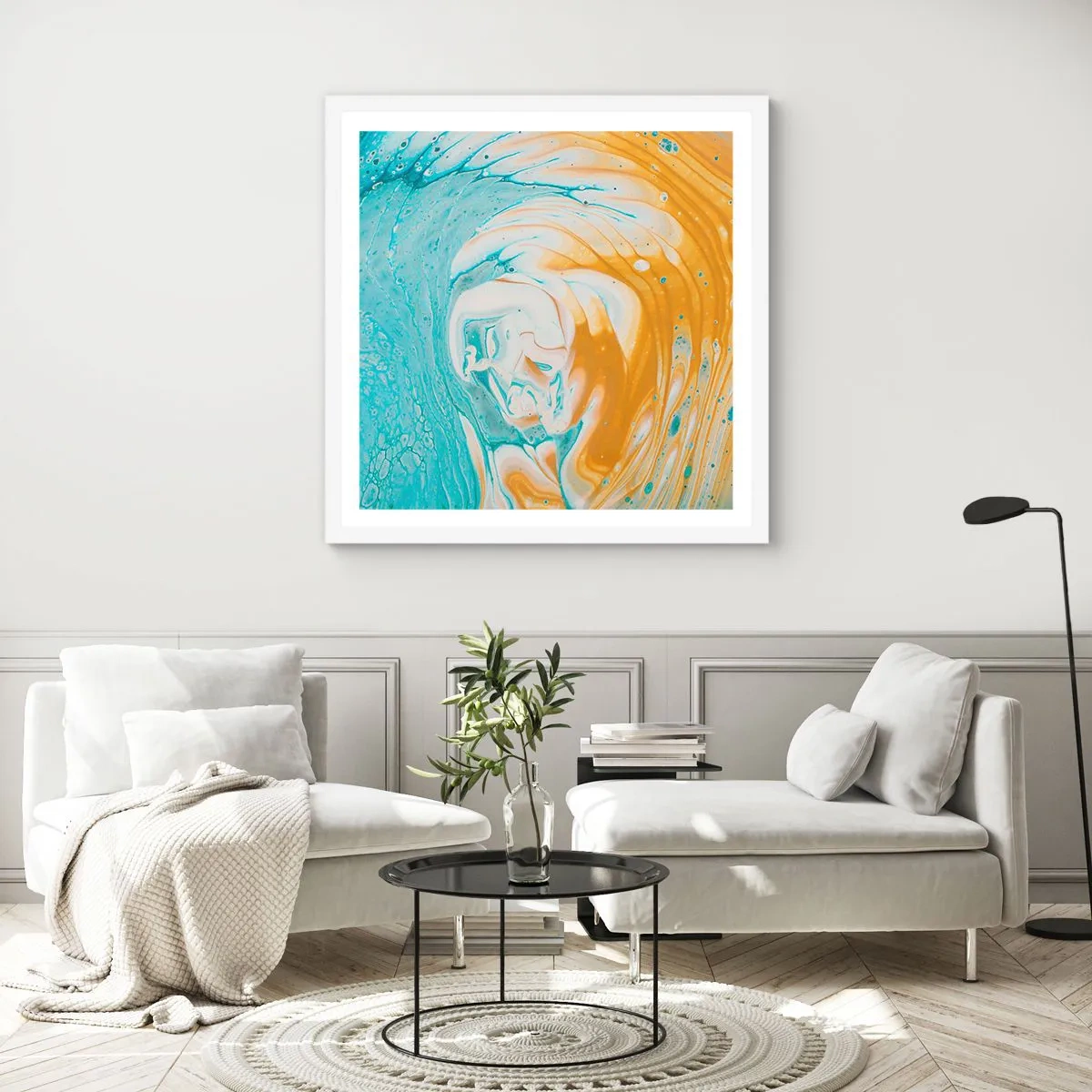 Pôster em moldura branca - Vórtice em pastel - 60x60 cm
