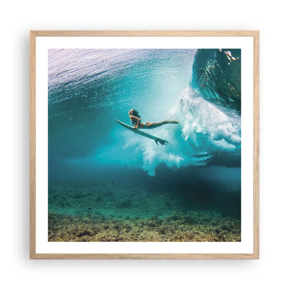 Pôster com moldura de carvalho claro - O mundo subaquático - 60x60 cm