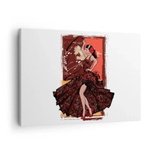 Quadro em tela - Uma dançarina com um vestido vermelho e preto sobre um fundo artístico - 70x50cm - No ritmo do coração - Decoração de parede moderna para a sala de estar e quarto ARTTOR