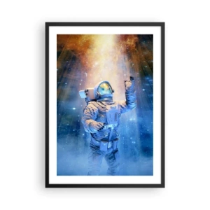 Pôster com moldura preta - Astronauta à luz de estrelas e galáxias no espaço - 50x70cm - Finalmente chegamos - Decoração de parede moderna para a sala de estar e quarto ARTTOR