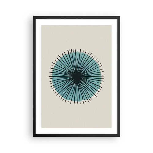 Pôster com moldura preta - Padrão geométrico em forma de círculo radial - 50x70cm - Radiante sobre o azul - Decoração de parede moderna para a sala de estar e quarto ARTTOR